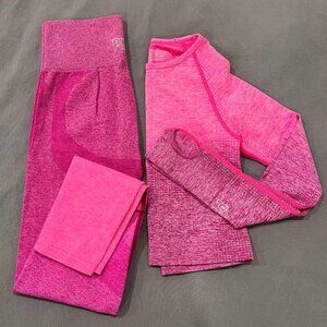 PINK ombré set seamless leggings and long sleeve top